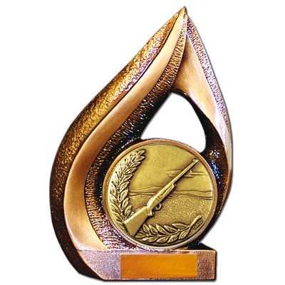 Stock 9" Flame Trophy with 2" Rifle Coin and Engraving Plate