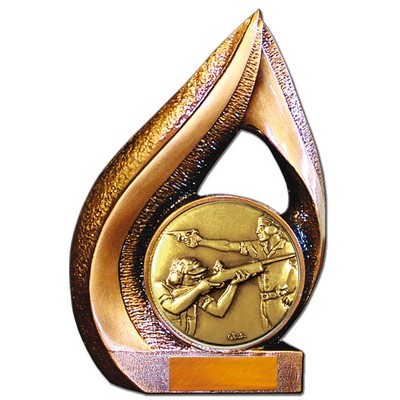 Stock 9" Flame Trophy with 2" Shooting Coin and Engraving Plate