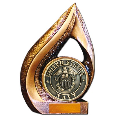 Stock 9" Flame Trophy with 2" US Navy Coin and Engraving Plate
