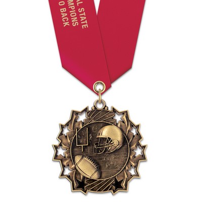 Football TS Medal w/Satin Neck Ribbon (2¼")