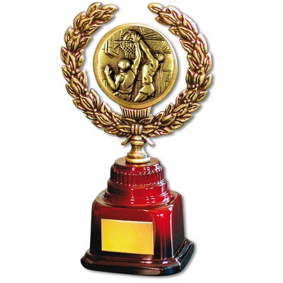 Stock 7" Trophy with 2" Basketball Male Coin and Engraving Plate