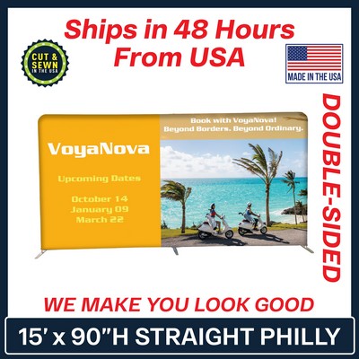 15' x 90" H Straight Double Sided Philly Fabric Display Kit - Made in the USA