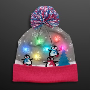 Cute Penguins LED Beanie Hat, Blinky Knit Cap - BLANK