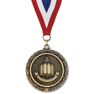Open Book LX Medal w/Red/White/Blue or Year Grosgrain Neck Ribbon (2¼")