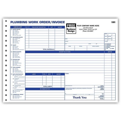 Plumbing Work Order/Invoices Forms - 3 Part