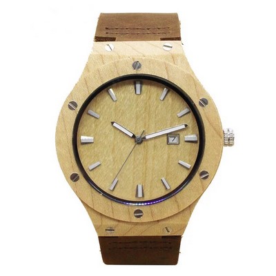 Maple Wood & Leather Calendar Watch