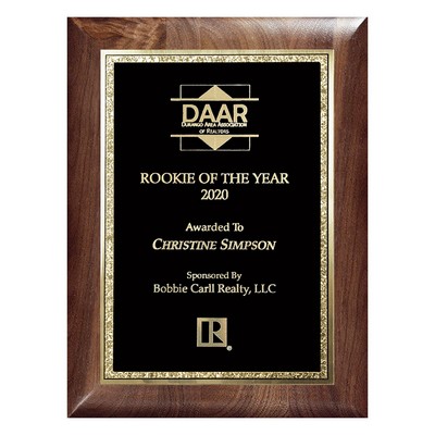 Genuine Walnut Elliptical Plaque with Black/Gold Florentine