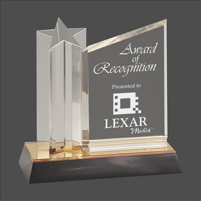 Clear Star Column Acrylic w/Clear Plaque and Gold/Black Base (7")