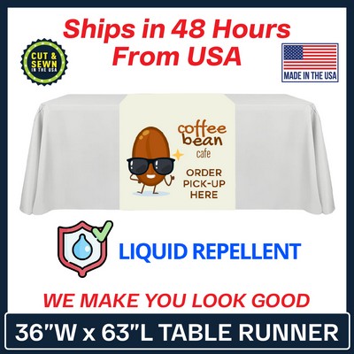 36" x 63" Liquid Repellent Standard Table Runner - Made in the USA