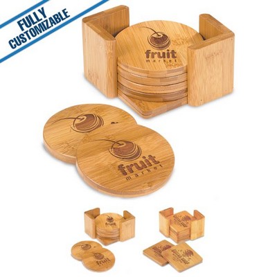 Bamboo Round 6 Coaster Set w/Holder (3.75")