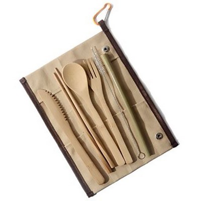 Reusable Bamboo Utensil Set in Cotton Holder