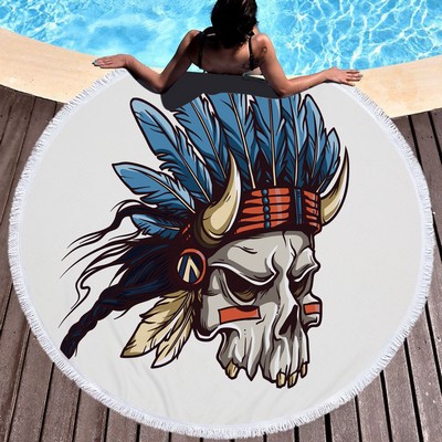 60" Microfiber Skull Round Halloween Beach Towel with Tassel Fringe