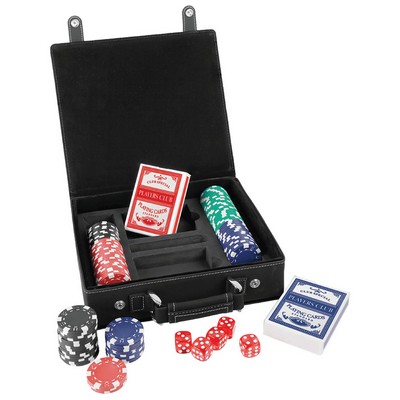 Black/Silver Leatherette 100 Chip Poker Set