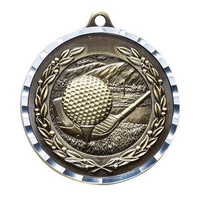 2 ¾" Golf Medal w/3D Diamond Engraved Cast Satin
