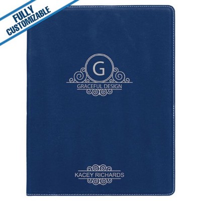 Blue & Silver Leatherette - 7X9" Portfolio Folder With Notepad