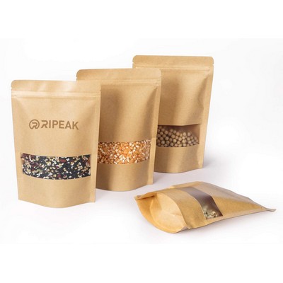 6.3 x 10.2" Kraft Bags with Window Stand Up Ziplock Seal Paper Bag Resealable Food Storage Pouch