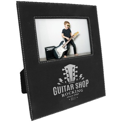 Engraved Photo Frame, Black Faux Leather, For 4x6" Photo