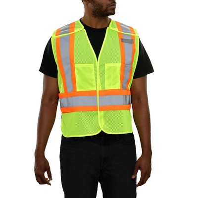 Hi-Vis 5pt Breakaway X-Back Mesh Vest with D-Ring