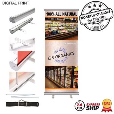 24 Hr Express Ship - Premium Retractable Banner with Graphics, Stand & Bag, (33.5"x79")