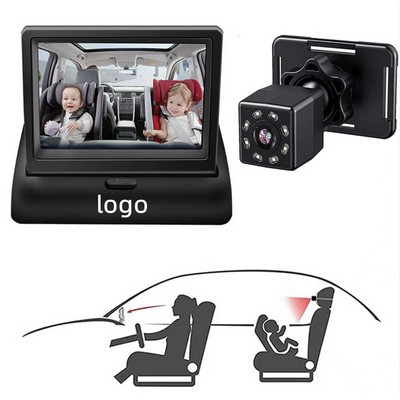 Baby Car Mirror, Baby Car Camera Monitor, 4.3'' HD Wide View Car Seat Mirror Camera to Observe Baby'