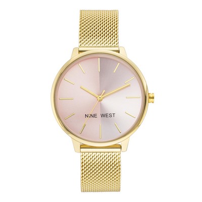 Nine West® Women's Pink Sunray Dial w/Gold-Tone Mesh Bracelet Watch