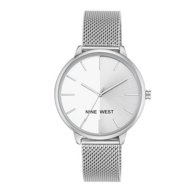 Nine West® Women's Matte White/Silver-Tone Dial w/Silver-Tone Mesh Bracelet Watch