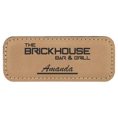 Rectangle Badge with magnet, Light Brown Faux Leather, 3 1/4" x 1 1/4"