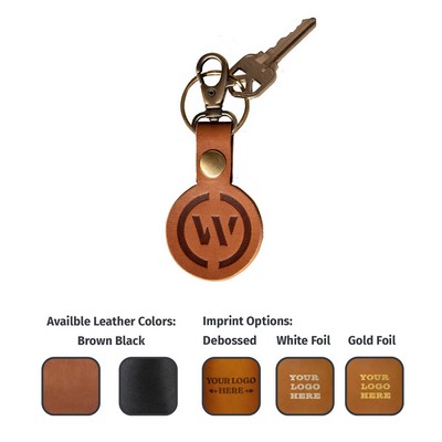 Full-Grain Leather Round Keychain w/Small Clasp and split ring