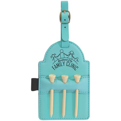 5" x 3 1/4" Teal Leatherette Golf Bag Tag with 3 Wooden Tees