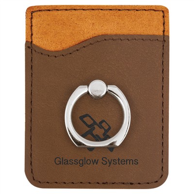 Dark Brown Leatherette Phone Wallet with Silver Ring