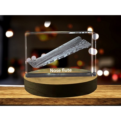 Nose Flute 3D Engraved Crystal Keepsake w/LED Base - Music Decor