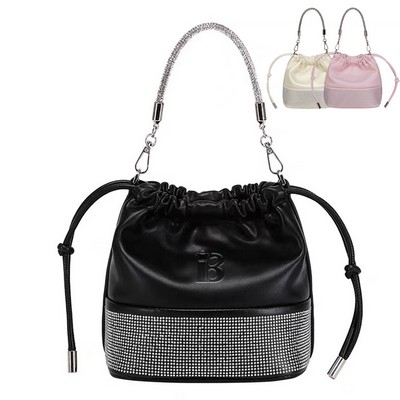 PU Leather Drawstring Bucket Crossbody Bag