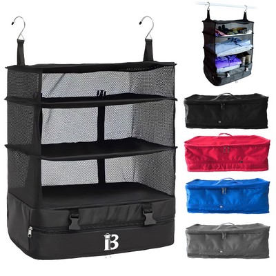 3 Layes Polyester Foldable Travel Storage Bag With Two Hooks