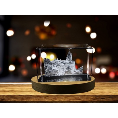 Bran Castle 3D Engraved Crystal Trophy Award - Illuminated Dracula Fortress Keepsake