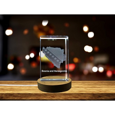 Bosnia & Herzegovina 3D Engraved Crystal Award w/LED Base Light