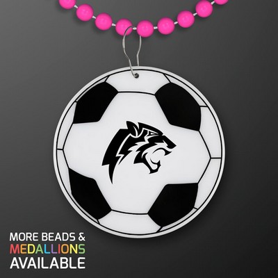 Soccer Ball Medallion with Pink Beaded Necklace (Non Light Up) - PRINTED