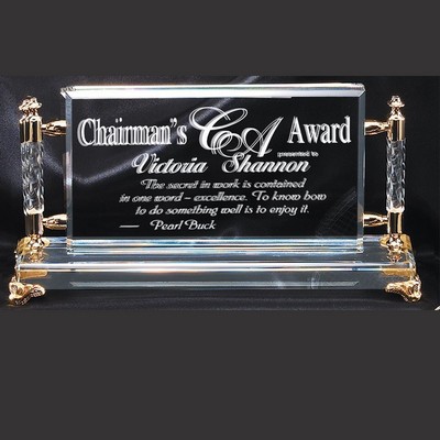 Crystal Desktop Rectangle Award with Gold Accents