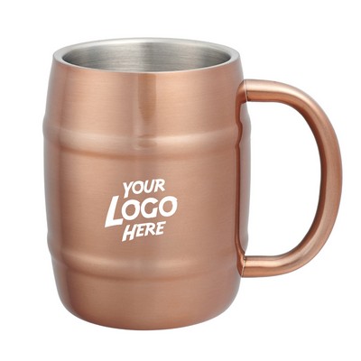 Copper Coated Stainless Steel Moscow Mule Barrel Mugs 14 oz