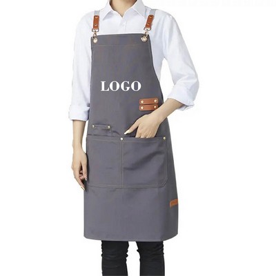 Heavy Duty Canvas Cross Back Chef Apron With Large Front Pockets