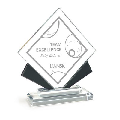 Elegant Diamond Crystal Award with Black Accents on Clear Base (8"x8")