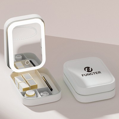 Multifunctional PU Leather Cosmetic Bag with Removable LED Mirror - Travel Makeup Bag