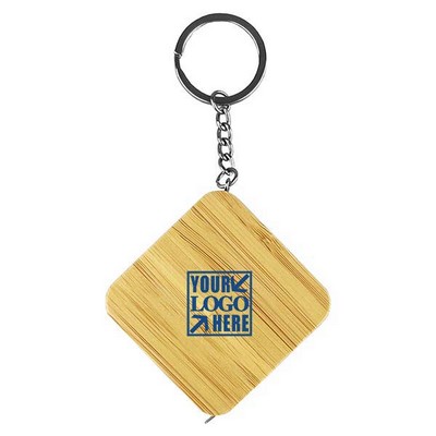 Small Compact Bamboo Tape Measure Keychain