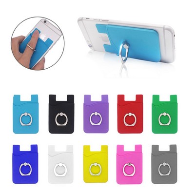 Silicone Cell Phone Card Holder with Grip Ring and Stand Functionality