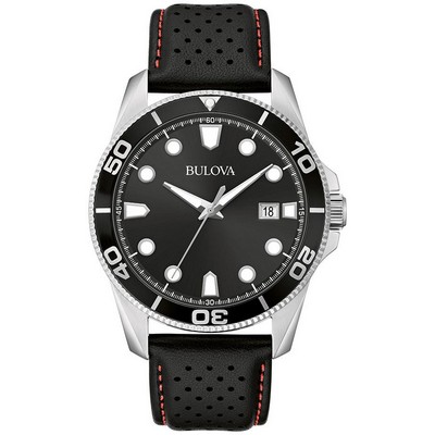 Bulova Watches Corporate Collection Men's Leather Strap Watch Black Dial
