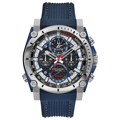 Bulova Watches Men's Precisionist Blue Chronograph Dial Watch w/Blue Polyurethane Strap