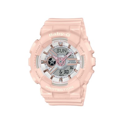 Casio Ladies Baby-G Analog/Digital Pink Band Watch Silver Dial