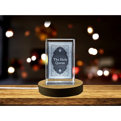 Quran Book 3D Engraved Crystal Trophy Award w/LED Base - Islamic Art