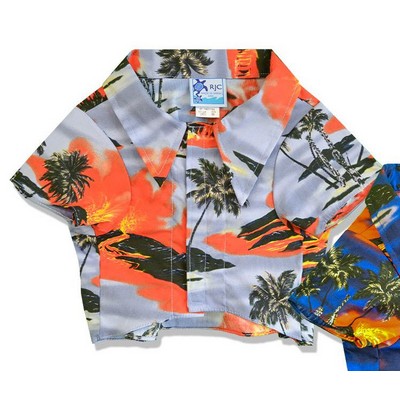 Dog Hawaiian Tropical Print Silver Cotton Shirt