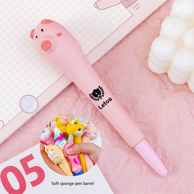 Cutie Piggy Stress Reliever Pen 2" 1 Squeeze Toy Pen PU Foam Gel Ink Pen