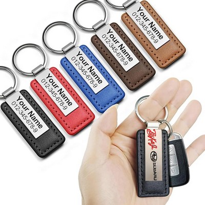 Metal PU Leather Strap Keychain